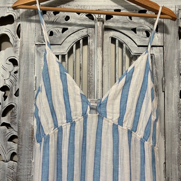 Rails Avril Dress Gibson Stripe Blue/ White Linen Midi Tiered Sundress NWOT - Picture 7 of 11
